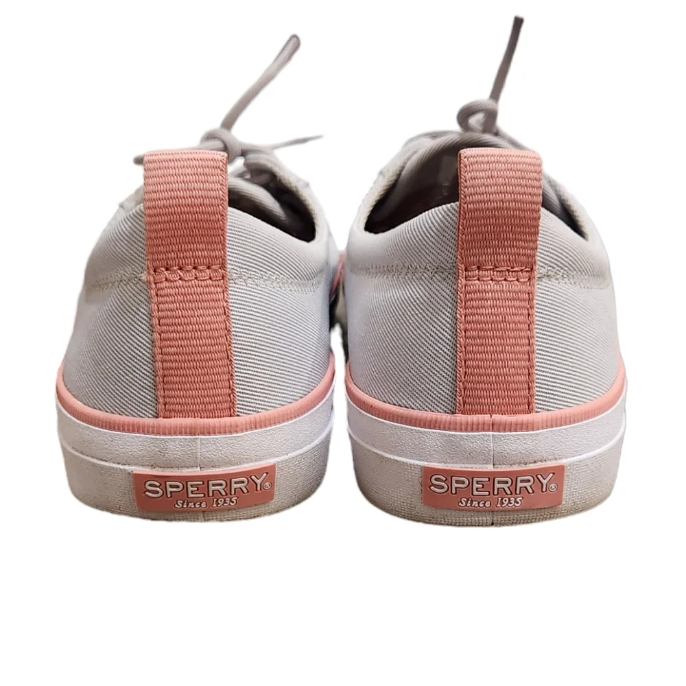 Sperry Crest Vibe Seacycled Lace Up Neutral Sneakers Grey Pink Memory Foam